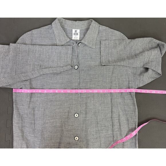 Hot Cotton Women’s Linen Blend Button Up Houndstooth Shirt Size Medium Charity - Picture 10 of 11